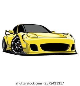 vector illustration of super car with japanese modification front view yellow color. jdm car automotive