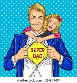 Vector illustration of a super dad and his beloved daughter.