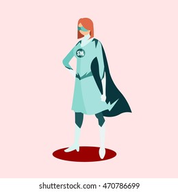 Vector Illustration of Super Hero Girl on the Cute Background. Flat Style Design