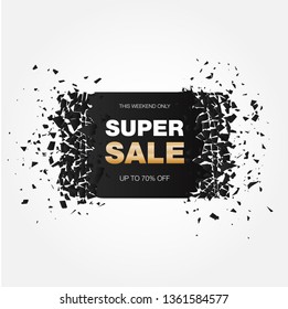 Vector illustration super sale banner with explosion effect. Sale banner template design, poster