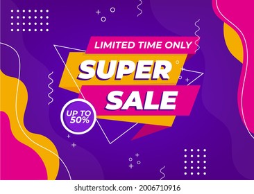 Vector illustration super sale banner template design, Big sales special offer. end of season party background