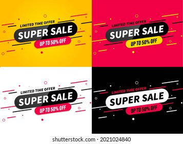 Vector illustration super sale banner collection templates design, Big sales set, special offer. end of season.