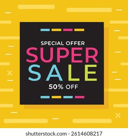 Vector illustration super sale banner template design, Big sales special offer. end of season party background