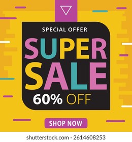 Vector illustration super sale banner template design, Big sales special offer. end of season party background