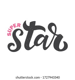 Ilustración vectorial. Texto de Super Star para ropa de mujer. Diseño de camisetas, tarjeta, patrón de banner. Fondo de caligrafía de Super Star. tipografía de letras para niñas
