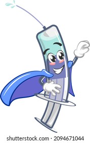 vector illustration of super vaccine injecting medical mascot