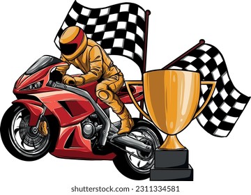 vector illustration of superbike with race flag