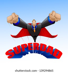 vector illustration of superdad flying on sky on Father's Day background