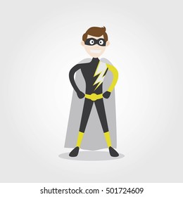 A vector illustration of a superhero boy. Children dressed as superheroes illustrations