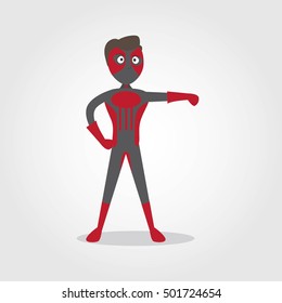 A vector illustration of a superhero boy. Children dressed as superheroes illustrations