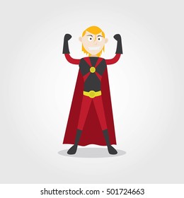 A vector illustration of a superhero boy. Children dressed as superheroes illustrations