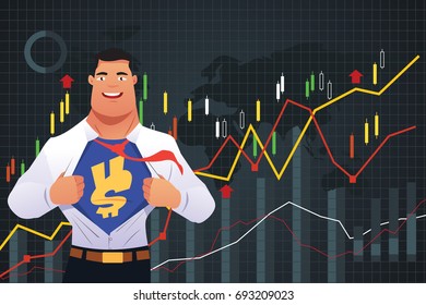 A vector illustration of Superhero Businessman in Finance Concept