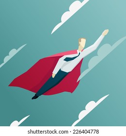 Vector illustration of Superhero businessman is flying