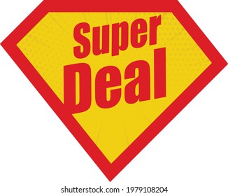 Vector illustration superhero concept banner design for special offers, sales and discounts. Superhero shield shape isolated on blue background.