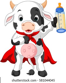 vector illustration of Superhero cow cartoon posing