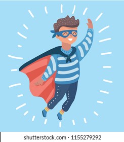Vector illustration of Superhero flying boy and waving hand