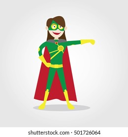 A vector illustration of a superhero girl. Children dressed as superheroes illustrations