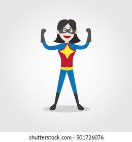 A vector illustration of a superhero girl. Children dressed as superheroes illustrations