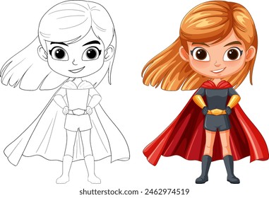 Vector illustration of a superhero girl, colored and outlined