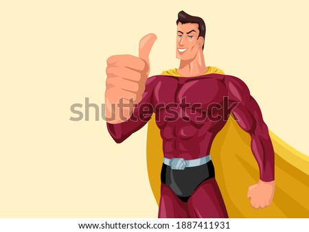 Vector illustration of superhero giving thumbs up, simple flat cartoon
