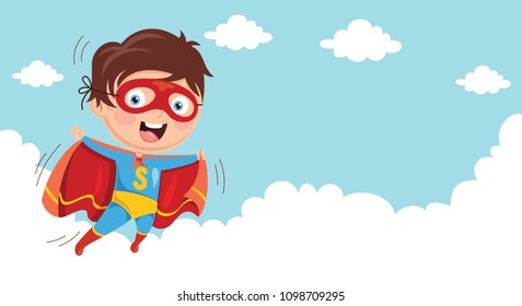 Vector Illustration Of Superhero Kid