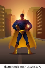 Vector illustration of a superhero posing with hands on hips