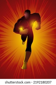 Vector illustration of a superhero running against splash light