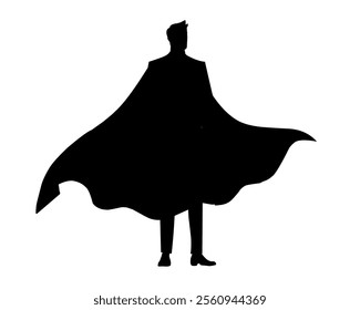 Vector illustration of a superhero silhouette with a cape, symbolizing power, bravery, and potential. Perfect for concepts of heroism, strength, and inner ability