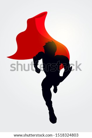 Vector Illustration Superhero Silhouette With Cape Running Forward