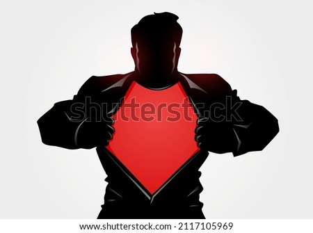 Vector Illustration Superhero Silhouette Take Off Jacket Or Shirt