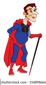 Ilustración vectorial de superhéroe con bastón para caminar.