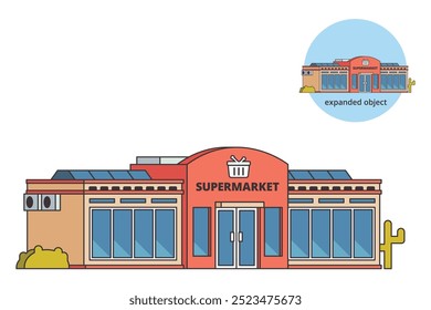 Vector illustration of Supermarket Building with Editable Outline	