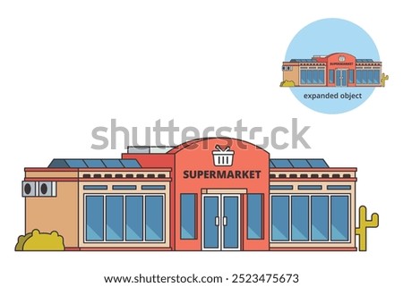 Vector illustration of Supermarket Building with Editable Outline	