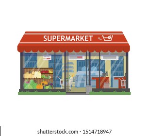 Vector Illustration Supermarket Building Front View Stock Vector ...