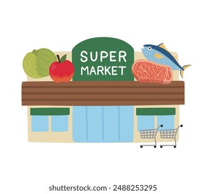 Vector illustration of a supermarket with ingredients