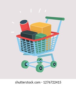 Vector illustration of Supermarket shopping cart. Cartoon object on white background.