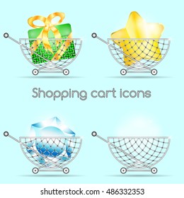 Vector illustration of supermarket shopping cart isolated on color background