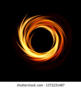 Vector Illustration Of Supermassive Black Hole In Realistic Style. Drawing Of Black Hole At The Center Of Galaxy M87, Or Messier 87. Swirling Disc Of Gas And Dust Around The Black Hole.