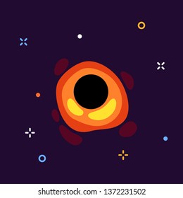 Vector Illustration Of Supermassive Black Hole In Modern Flat Style. Drawing Of Black Hole At The Center Of Galaxy M87, Or Messier 87.