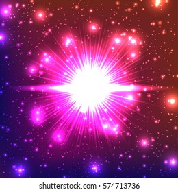 vector illustration of a supernova explosion. colorful and bright open space. Depths of the Universe, celestial bodies and stars, cosmic objects.
