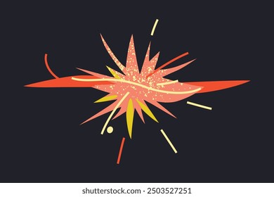 Ilustración vectorial de una explosión de supernova en estilo plano de dibujos animados. Un evento cósmico brillante y dinámico con colores y escombros ardientes, para diseños de astronomía y temática espacial, Big Bang y fenómenos cósmicos