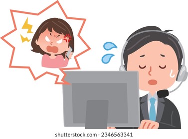 Vector illustration of support center and claimer woman.