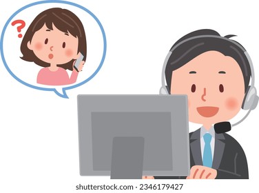 Ilustración vectorial del centro de apoyo y de la mujer cliente.