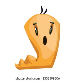 Ilustración vectorial del personaje monstruo del gusano amarillo suprimido sobre fondo blanco.
