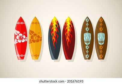 Vector illustration of surf boards in vintage colors 