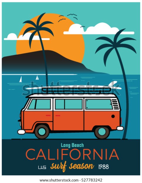 Vector Illustration Surf Bus Poster Stock Vector (Royalty Free) 527783242