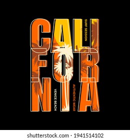 Vector illustration of surf California. Vintage design. palm abstract background. 
