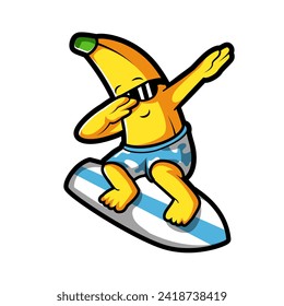 Vector illustration of surf rider cartoon Banana dabbing