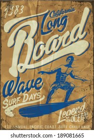 vector illustration surf rider drawing. hawaii surf beach.