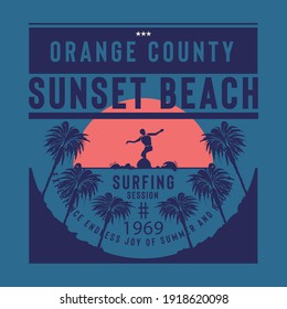 vector illustration of surf and Sunset Beach theme